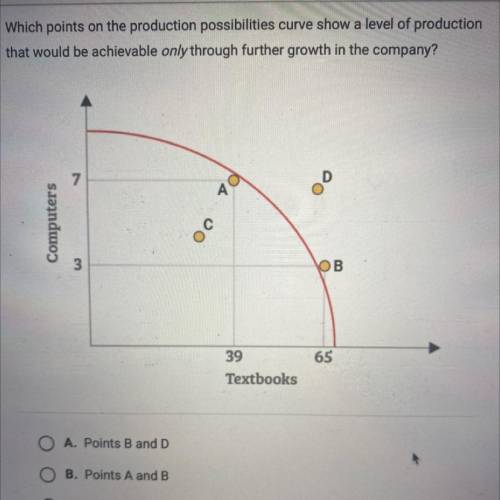 Which points on the production possibilities curve show a level of production

that would be achie