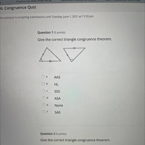 Give the correct triangle congruence theorem