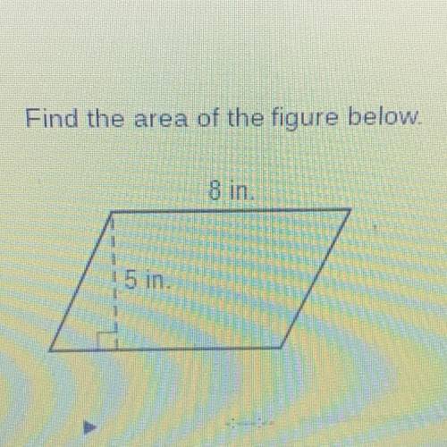 Find the area of the figure below 8 inches, 5 inches