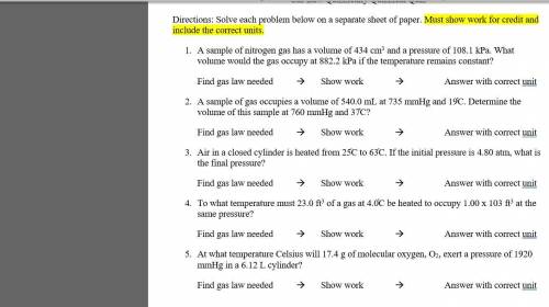NEED THIS ASAP: Gas law
