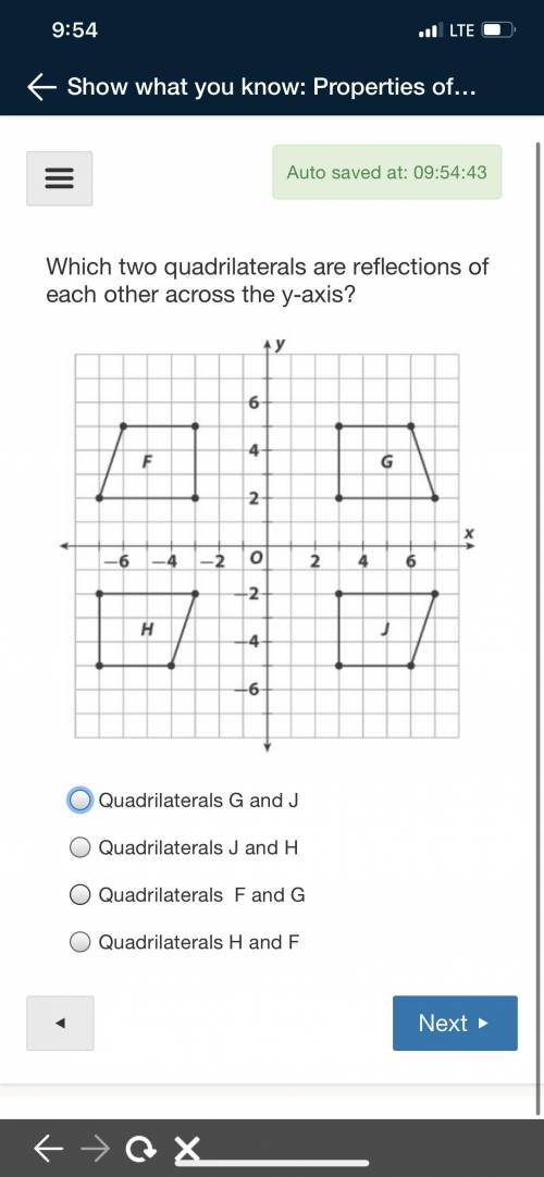 Which two quadrilaterals are reflections of each other across the y-axis? i forgot to add the pictu