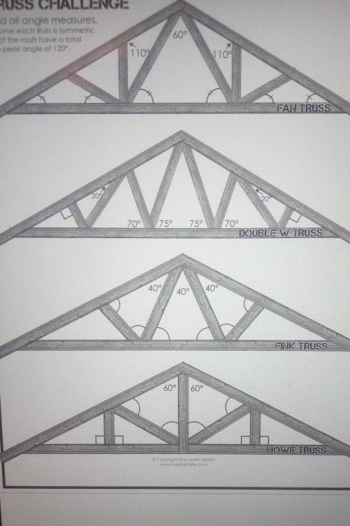 pls help me giving brainless. find all angle measures. Assume each truss is symmetric. All of the r