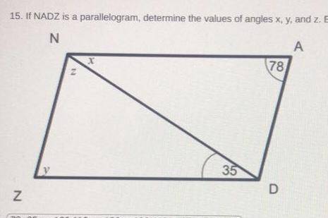 If NADZ is a parallelogram, determine the value of angle x