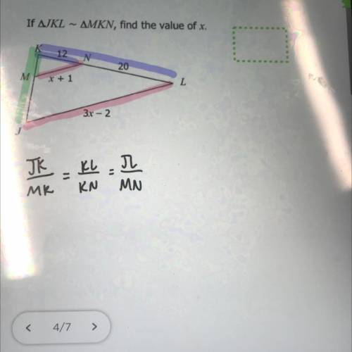 If AJKL ~ AMKN, find the value of x.