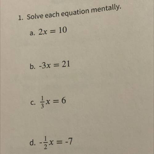 Solve each equation mentally