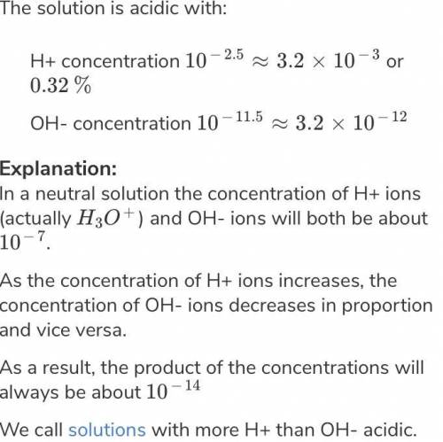 The pH of an acidic solution is 2.45. What is [H+]?