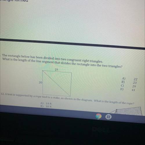 the rectangle below has been divided into two congruent right triangles. what is the length of the