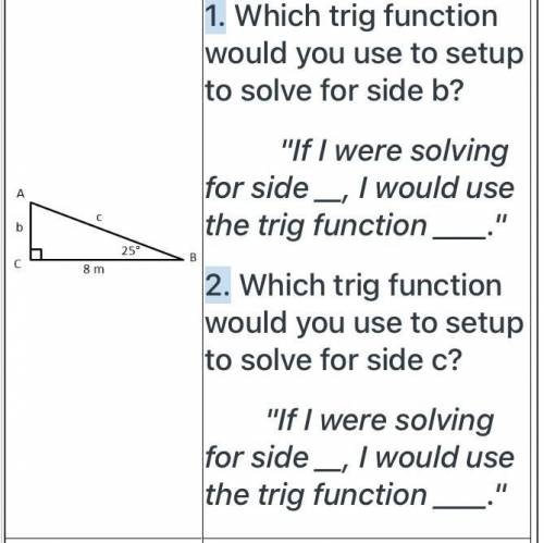 Can someone help me with this? I don’t know how to know which trig function I’m supposed to use
