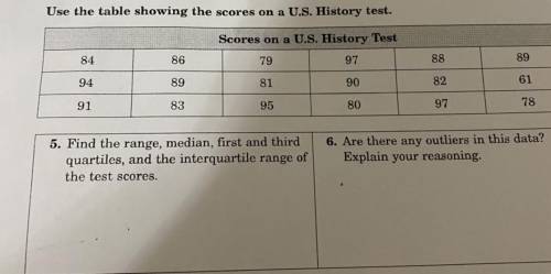 Use the table showing the scores on a U.S. History test.

Scores on a U.S. History Test
84
86
79
9
