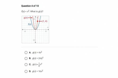 F(x) = x^2 what is g(x) Image of problem and choices attached