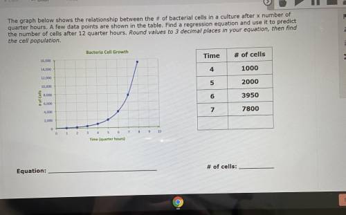 The graph below shows the relationship between the # of bacterial cells in a culture after x number