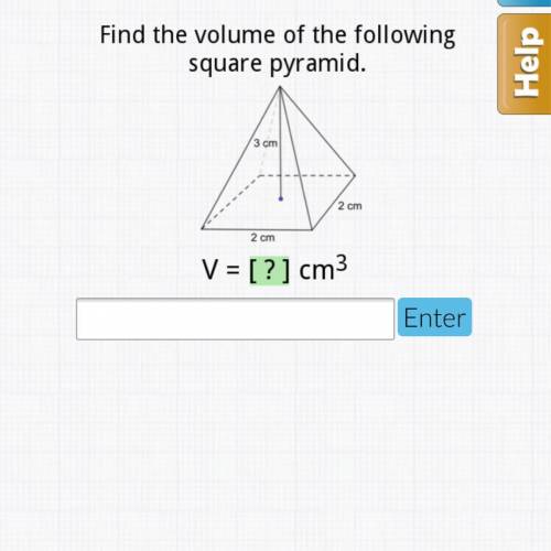 Find the volume of the following square pyramid. geometry hw