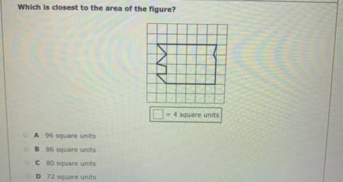Which is closest to the area of the figure?

A 96 square units 
B 86 square units 
C 80 square uni