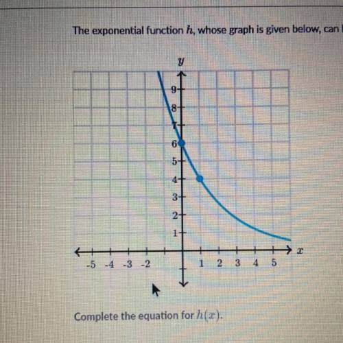 The exponential function), whose graph is given below, can be written as h(x) = a•b^x.

Complete t