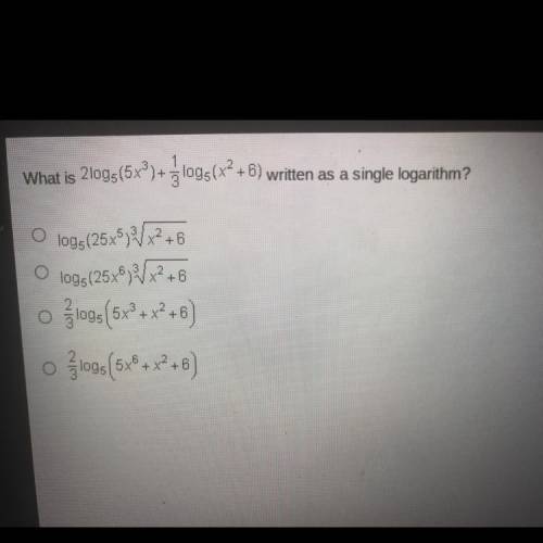 What is 2logs(5x°)+ logs(+6) written as a
single logarithm?