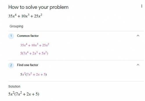 What is the greatest common factor of the polynomials: 35x^4+10x^3+25x^2