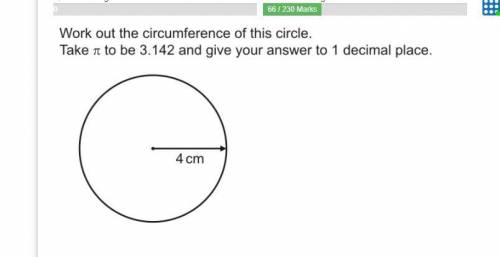 Circumfrance of a circle, (Show working)