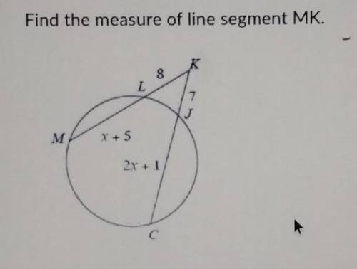 Find the measure of line segment MK. K 8 I 7 J M 5 2x+1​