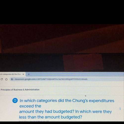 In which categories did the Chung's expenditures

exceed the
amount they had budgeted? In which we