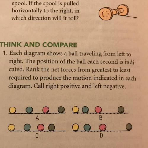 Each diagram shows a ball traveling from left to right. The position of the ball each second is ind
