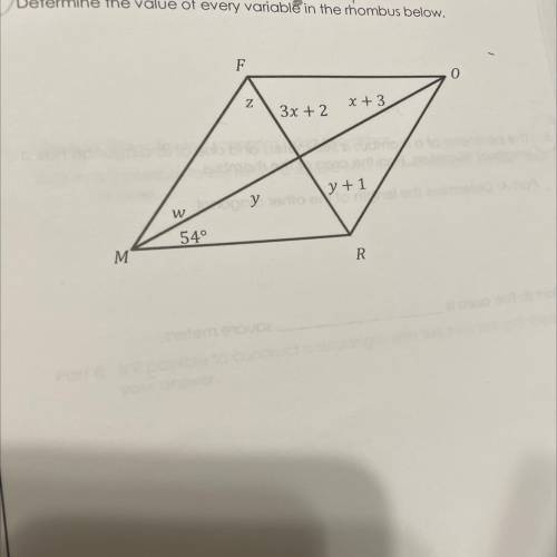 Determine the value of every variable in the rhombus below