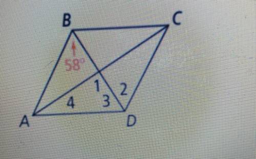 ABCD is a rhombus. The measure of angle <1 = 58°trueorfalse ​