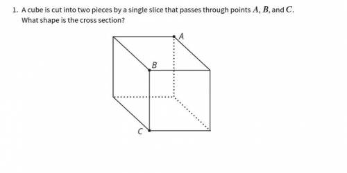 A cube is cut into two pieces by a single slice that passes through points , , and . What shape is