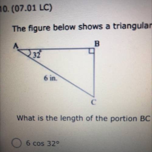 The figure below shows a triangular piece of cloth:

what is the length of the portion BC of the c