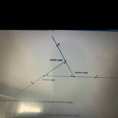 Name an exterior angle and the related remote interior angles.