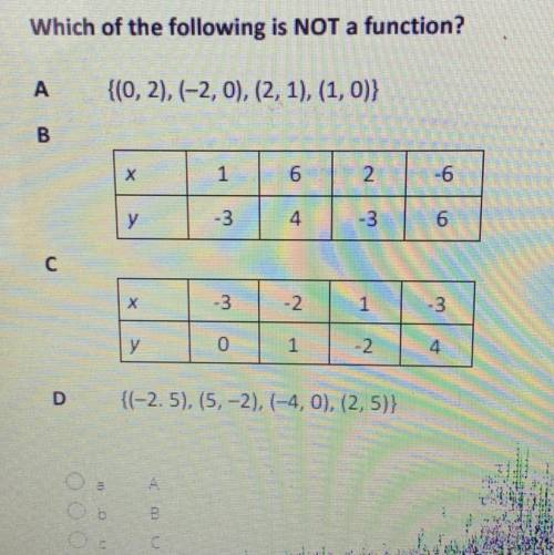 Which one is not a function? DONT USE THE LINK SCAM, I really need help