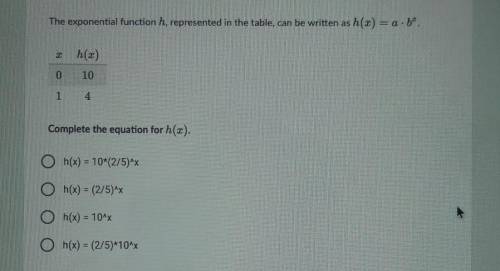 The exponential function h, represented in the table, can be written as h(x)=a*b^x.

Complete the
