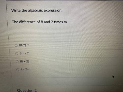 Write the difference of 8 and 2 times m