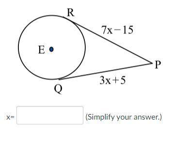 30 POINTS

If PQ and PR are tangent to ⊙E in the given​ figure, find the v
