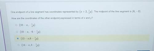 One endpoint of a line segment has coordinates represented by (x + 2, 3y). The midpoint of the line