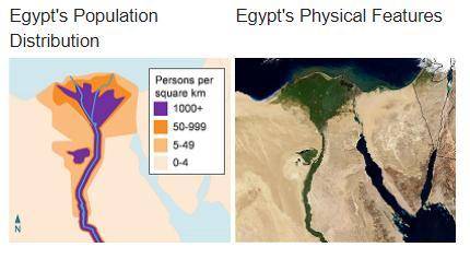 The map on the left shows the population distribution in Egypt, while the map on the right shows th