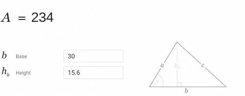 Find the area of a triangle 
b = 30m
h = 15.6m