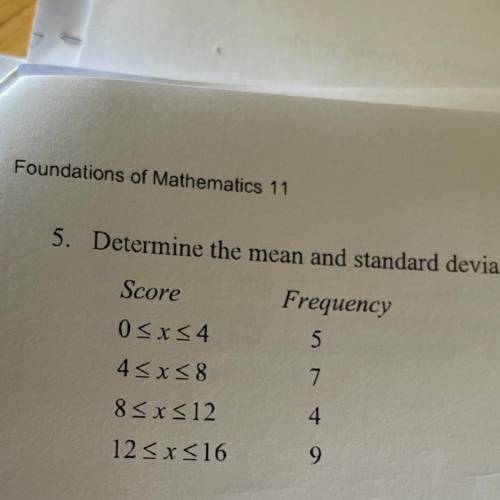 S. Determine the mean and standard deviation on your calculator from the following frequency table.