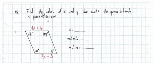 Find the values of x and y that make the quadrilaterals a parallelogram