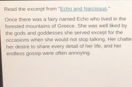 Plz help me!

This excerpt contains which mythical element?
O featuring nonhuman characters
O expl