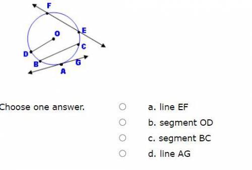 40 pts please help!

Which of the following is a tangent line to circle O?
a. line EF 
b. segment