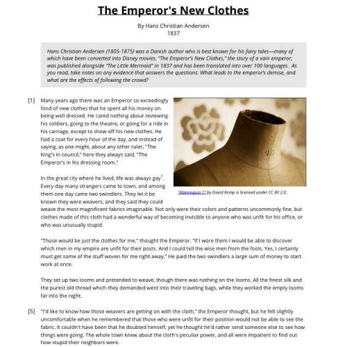Which TWO of the following statements best describe the emperor?

A. He is obsessed with new cloth
