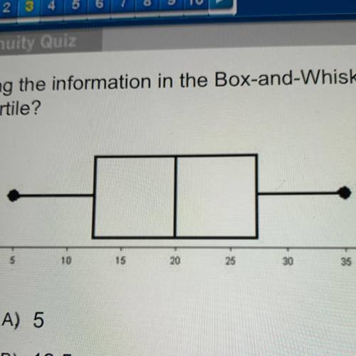 Using the information in the Box-and-Whisker plot below, what is the 1st

Quartile?
A) 5
B) 12.5
O