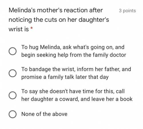 Melinda's mother's reaction after noticing the cuts on her daughter's wrist is
