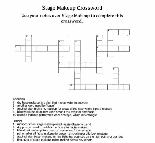 Crossword puzzle about make up! NO FILES FOR ANSWER A REAL ANSWER PLSSS I WILLL ITS ABOUT T