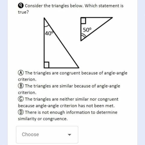 Consider the triangles below. Which statement is true?