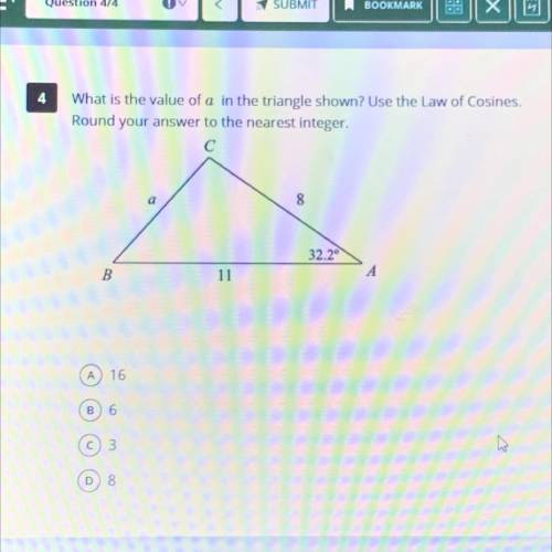 What is the value of a in the triangle shown? Use the Law of Cosines.

Round your answer to the ne