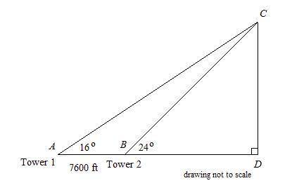 A plane is located at C on the diagram (in the image Below). There are two towers located at A and