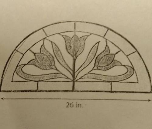The stained glass window shown is a half circle. What is the perimeter of the window? Use 3.14 for