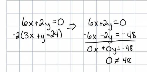6x+2y=0 3x+y=24 using elimination