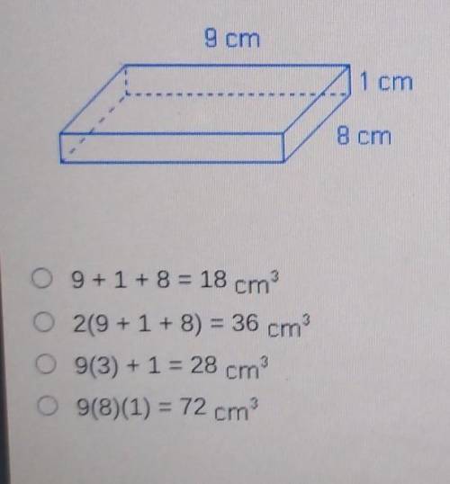 Which shows a correct way to determine the volume of the right rectangular prism? ​
